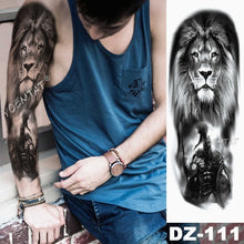 Load image into Gallery viewer, Large Arm Sleeve Tattoo Lion Crown King Rose Waterproof Temporary Tatoo Sticker Wild Wolf Tiger Men Full Skull Totem Tatto