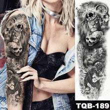 Load image into Gallery viewer, Large Arm Sleeve Tattoo Lion Crown King Rose Waterproof Temporary Tatoo Sticker Wild Wolf Tiger Men Full Skull Totem Tatto