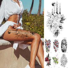 Load image into Gallery viewer, Waterproof Temporary Tattoo Sticker Flower Rose Flash Tattoos Lalash Tattoos Snake Lion Body Art Arm Fake Sleeve Tatoo Women