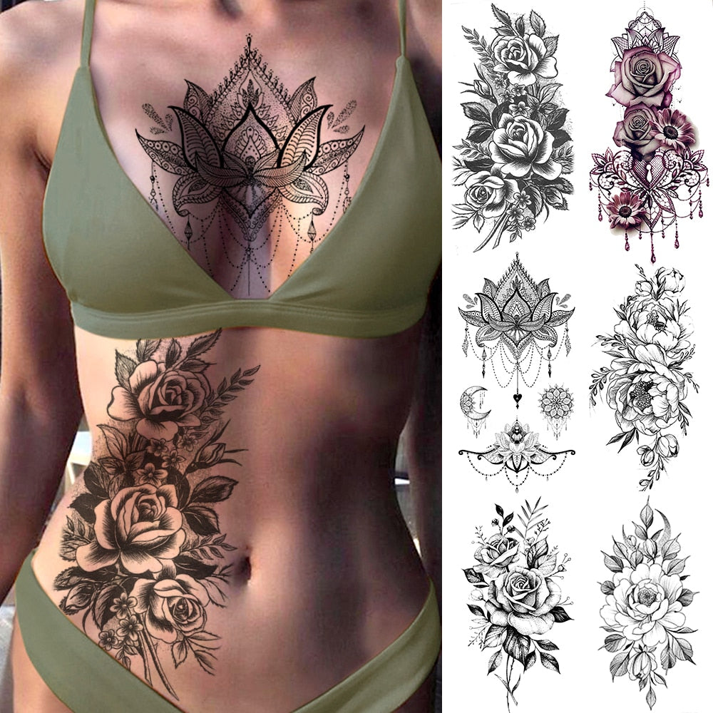 Beautiful Rose Tattoos for Women's Chest